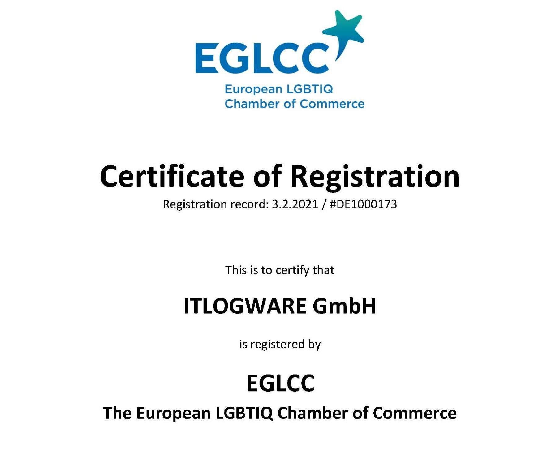 Zu sehen ist ein Zertifikat von EGLCC.