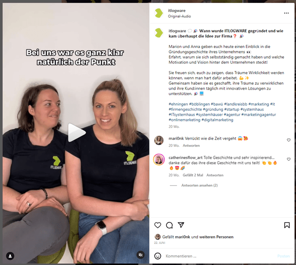 Zu sehen ist ein Screenshot eines Instagram-Reels von ITLOGWARE