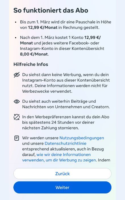Diese Informationen werden einem User geliefert, wenn er sich für eine Abo entscheidet.
