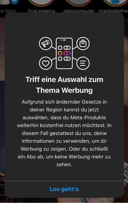 So sieht die Meldung von Meta aus, die die User auf Instagram und Facebook erhalten