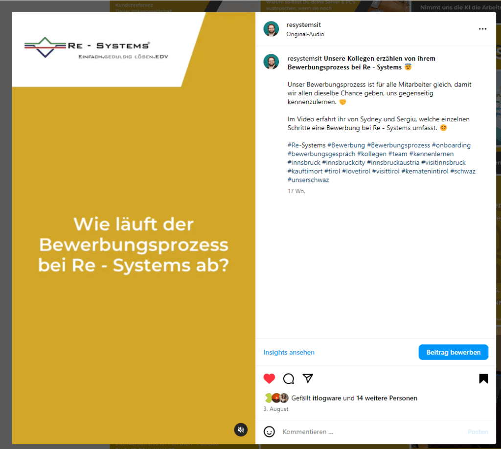 Zu sehen ist ein Screenshot aus Instagram