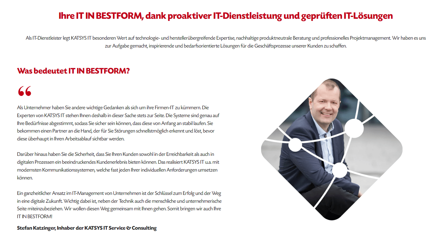 Zu sehen ist ein Screenshot der Über Uns Seite von katsys-it.at