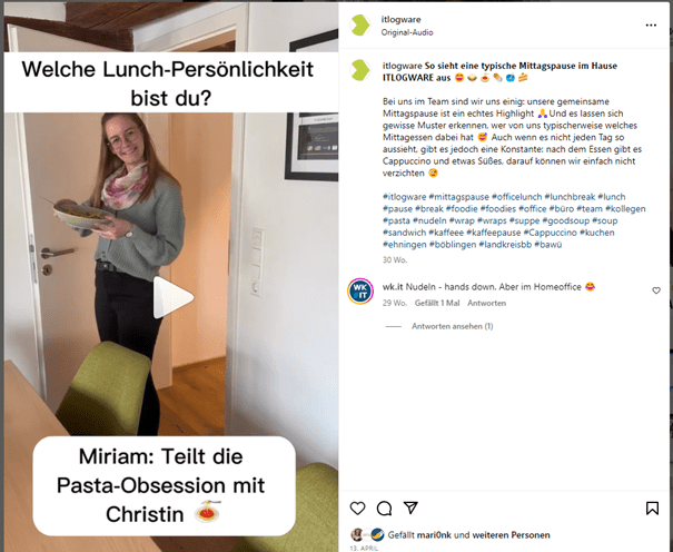 Zu sehen ist ein Screenshot eines Instagram-Reels von ITLOGWARE