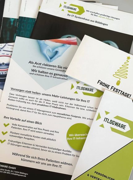 itlogware-blog-1080-1920-px-1200-1920-px-1 Zu sehen sind Flyer und Broschüren der ITLOGWARE GmbH.